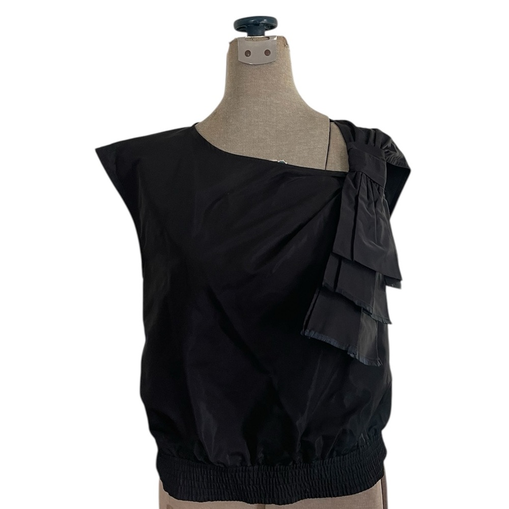 Marc By Marc Jacobs Black Taffeta Bow Fringe Top M